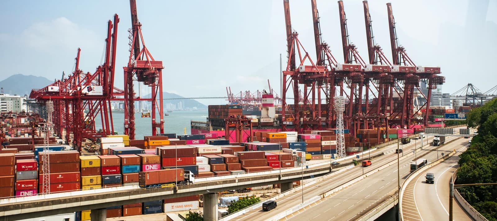 Stacked shipping containers at a port