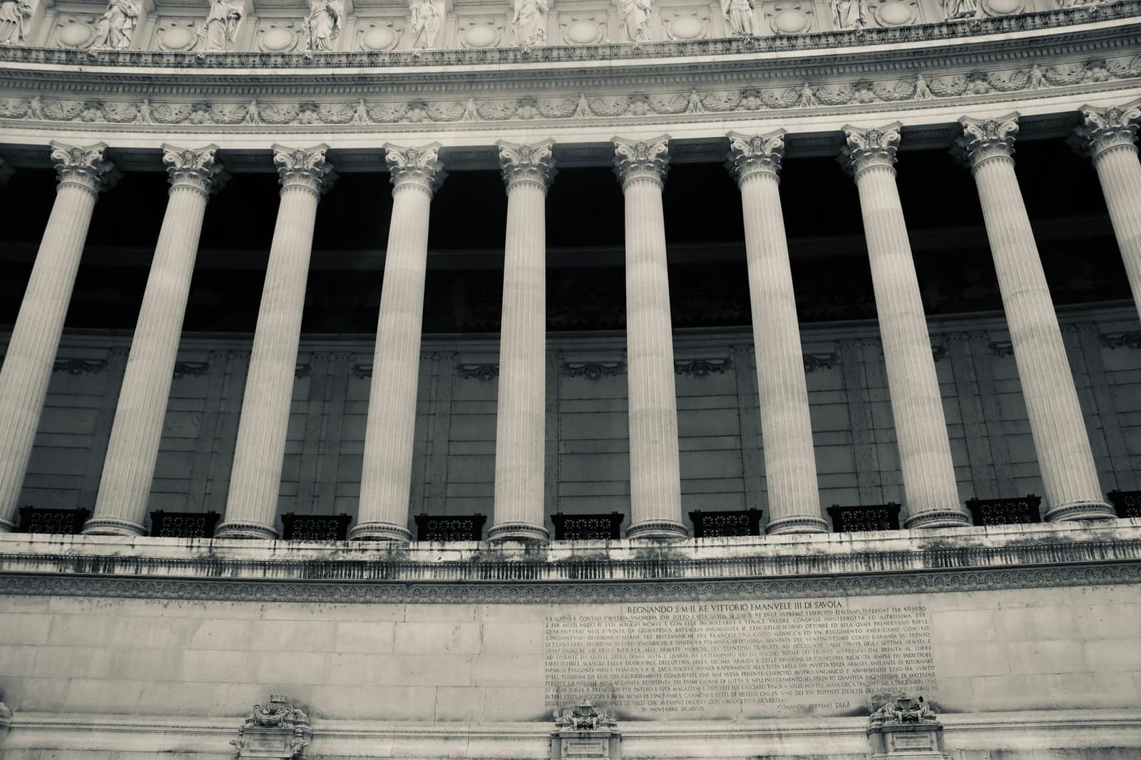 Detailed view of neoclassical columns on a government building facade