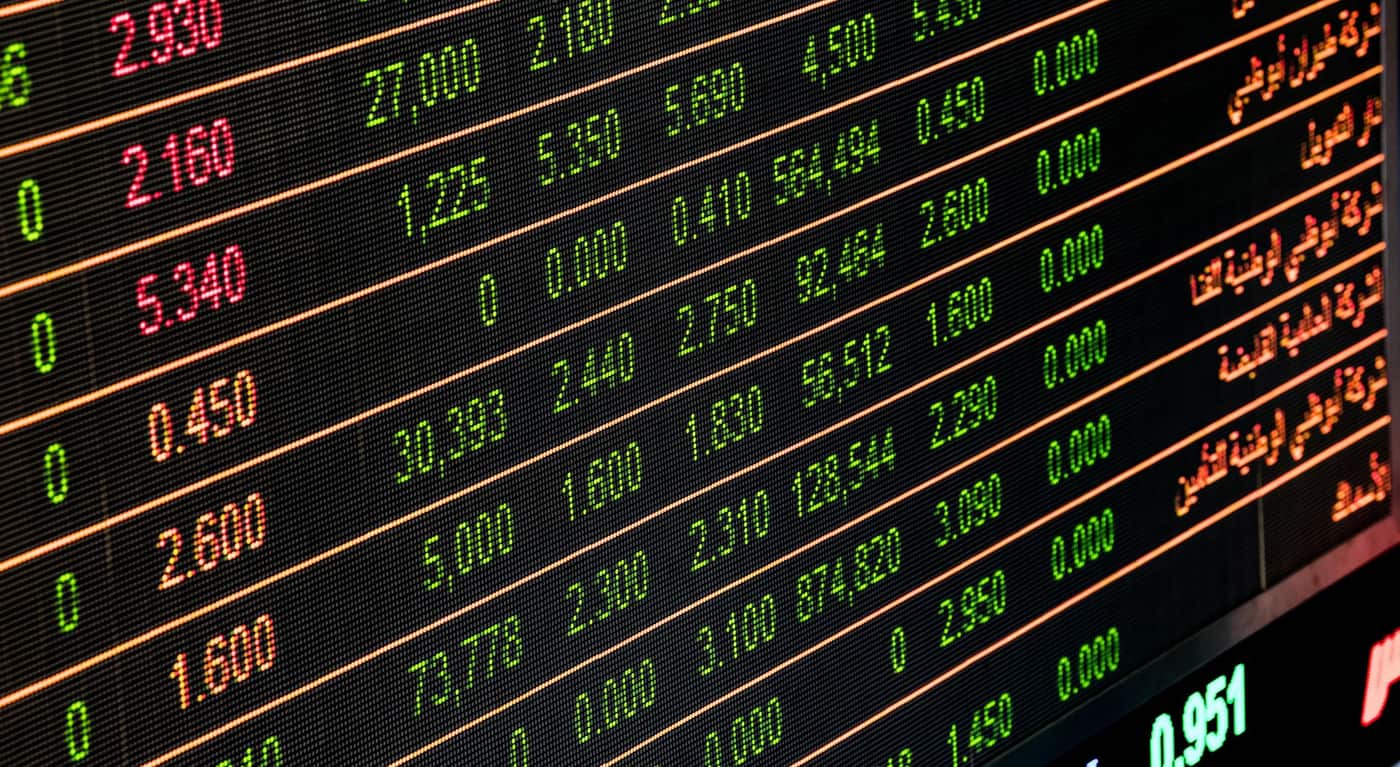A close-up view of a stock market data screen showing numbers and trading figures